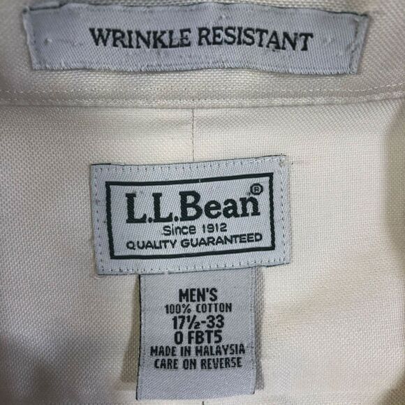 LL Bean Men's Cream Button Down 17.5 Wrinkle Resistant Shirt - Picture 4 of 6